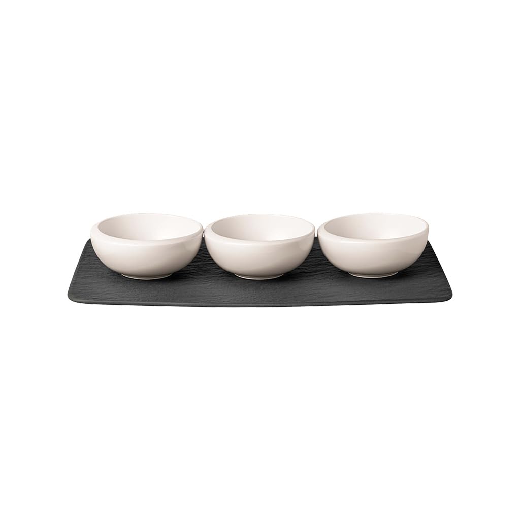 Villeroy & Boch - NewMoon Dipschale 4-teilig Weiss und Schwarz, Spülmaschinenfest, Mikrowellensicher