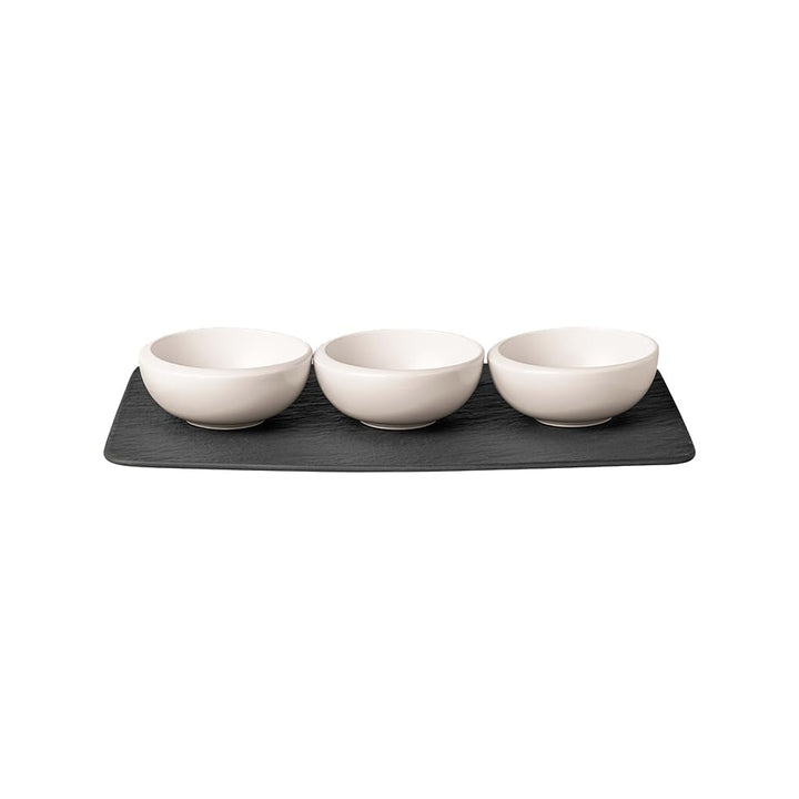 Villeroy & Boch - NewMoon Dipschale 4-teilig Weiss und Schwarz, Spülmaschinenfest, Mikrowellensicher