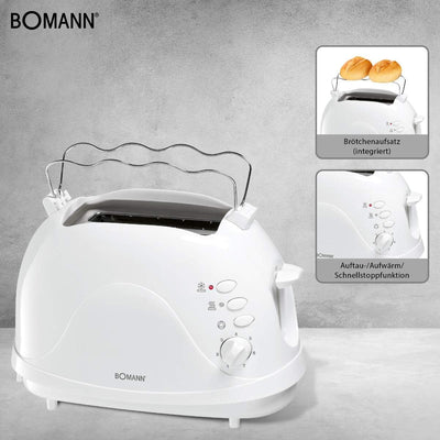 Bomann Toaster TA 246 CB, 2 Scheiben-Toaster, Brötchenaufsatz, Auftau-/Aufwärm-/Schnellstoppfunktion