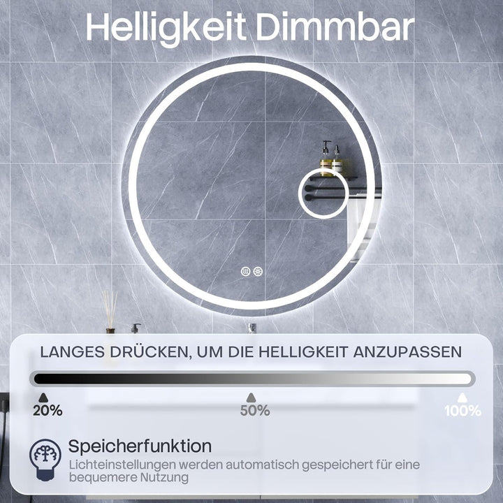 HySail Badspiegel mit Beleuchtung, 5mm Hochauflösender Silber-Spiegel, 3 Farbtemperaturen & Dimmbare