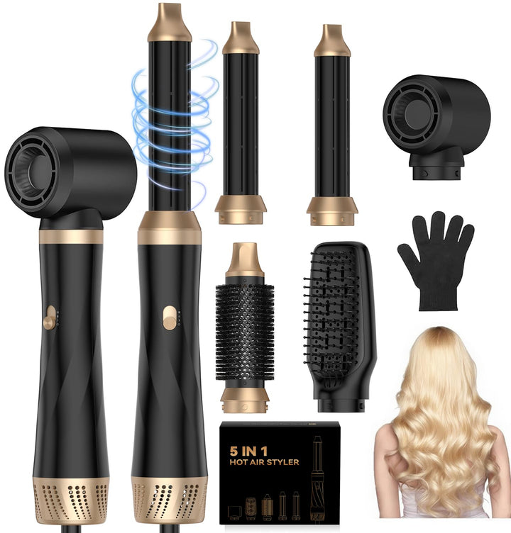 Hairstyler 5 in 1 mit Warmluftbürste, Professionelle Föhnbürste, Rundbürste, Lockenstab & Glättebürs