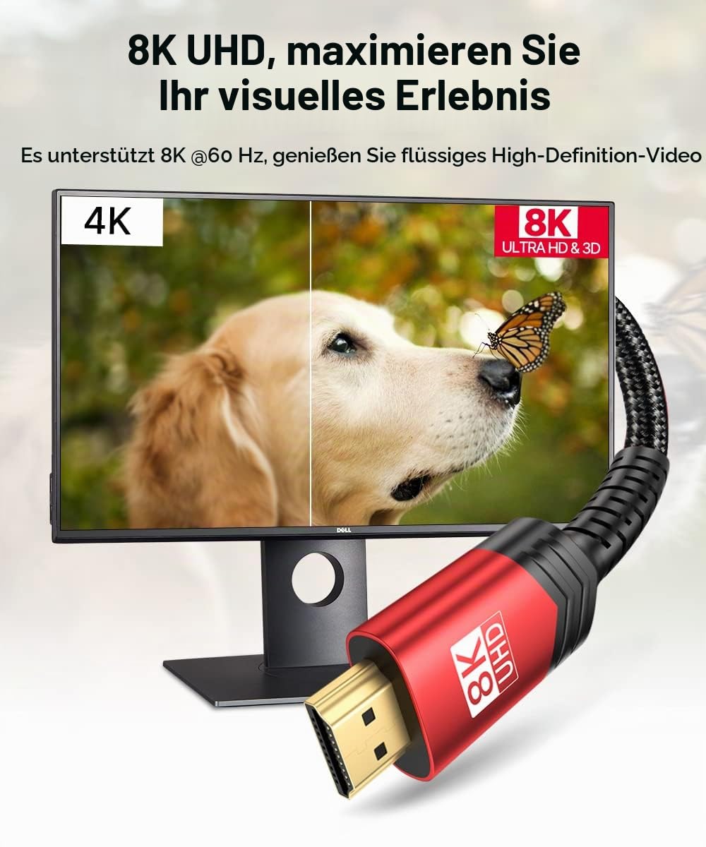 JSAUX 8K HDMI Kabel 5meter 2 Stück, HDMI 2.1 Kabel 48Gbps Highspeed HDMI Kabel, 4K @ 120Hz 144Hz, 8K