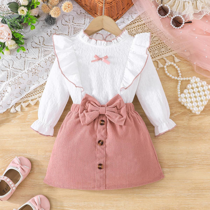 Kleinkind Baby Mädchen Outfits Ruffle Rollkragen Langarm Shirt + Bowknot Mini Rock 2 Stück Herbst Wi