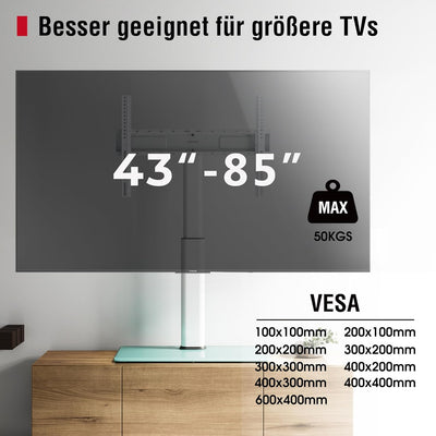 AOKCOS TV Standfuss TV Ständer Höhe 1130mm für 43-75 85 Zoll Fernseher, Neigbar Schwenkbar Höhenvers