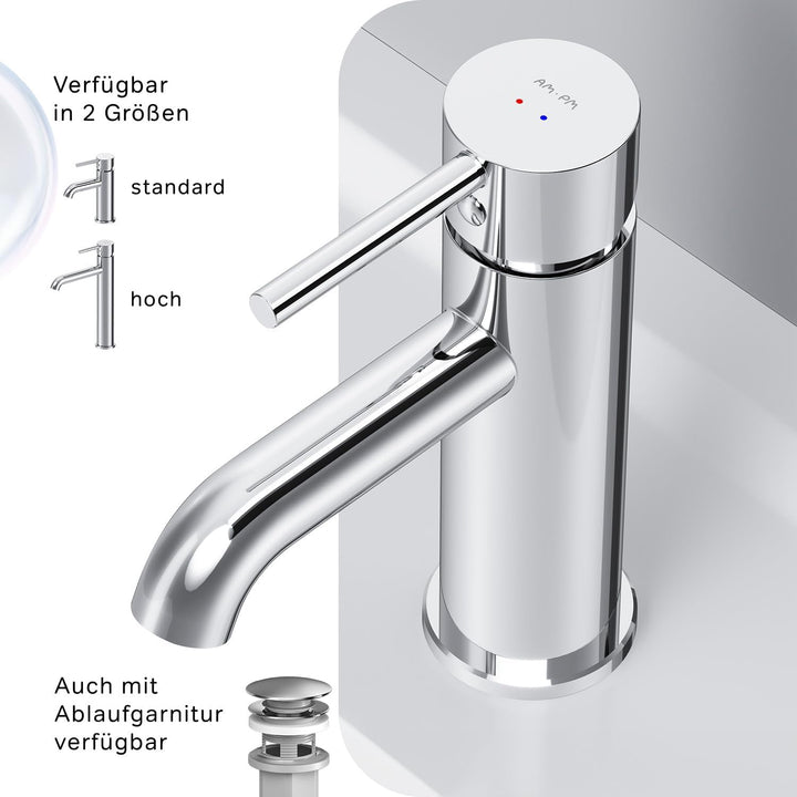 Wasserhahn Bad, Waschtischarmatur Chrom, Badarmatur aus Messing, Waschbecken Armatur Badezimmer, Ein
