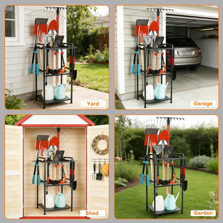 Gartengeräteständer mit 35 Schlitzen & 11 Haken,Schwerlast Kohlenstoffstahl Gartengeräte Organizer,G
