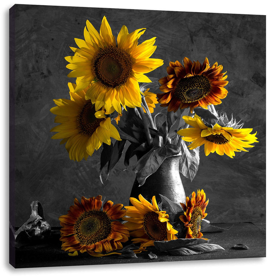 Pixxprint schöne Sonnenblume in Vase als Leinwandbild/Grösse: 70x70 cm/Wandbild/Kunstdruck/fertig be