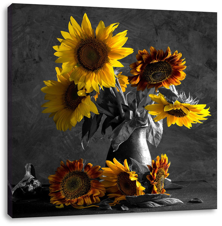 Pixxprint schöne Sonnenblume in Vase als Leinwandbild/Grösse: 70x70 cm/Wandbild/Kunstdruck/fertig be