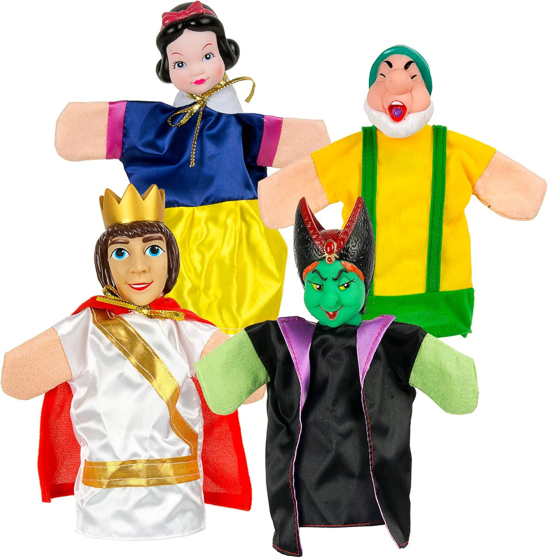 Leomark Bunte Puppen zum Spielen im Theater - 4 Märchen - Handpuppen für Kinder, Schneewittchen, Der