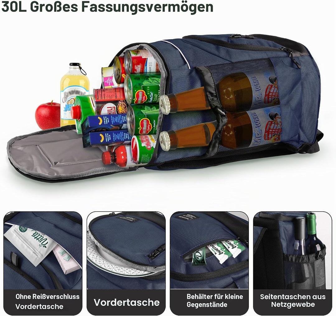 Outplea 30L Kühlrucksack Gross, Auslaufsicherer Isolierte Picknickrucksack für Männer Frauen, Thermo