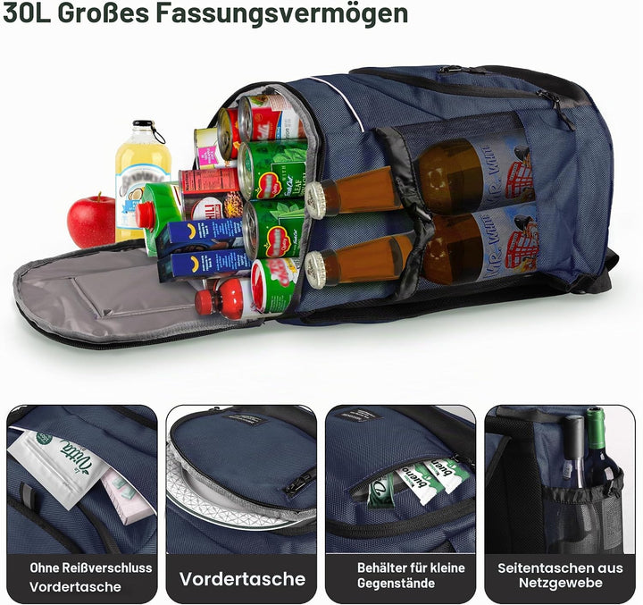 Outplea 30L Kühlrucksack Gross, Auslaufsicherer Isolierte Picknickrucksack für Männer Frauen, Thermo