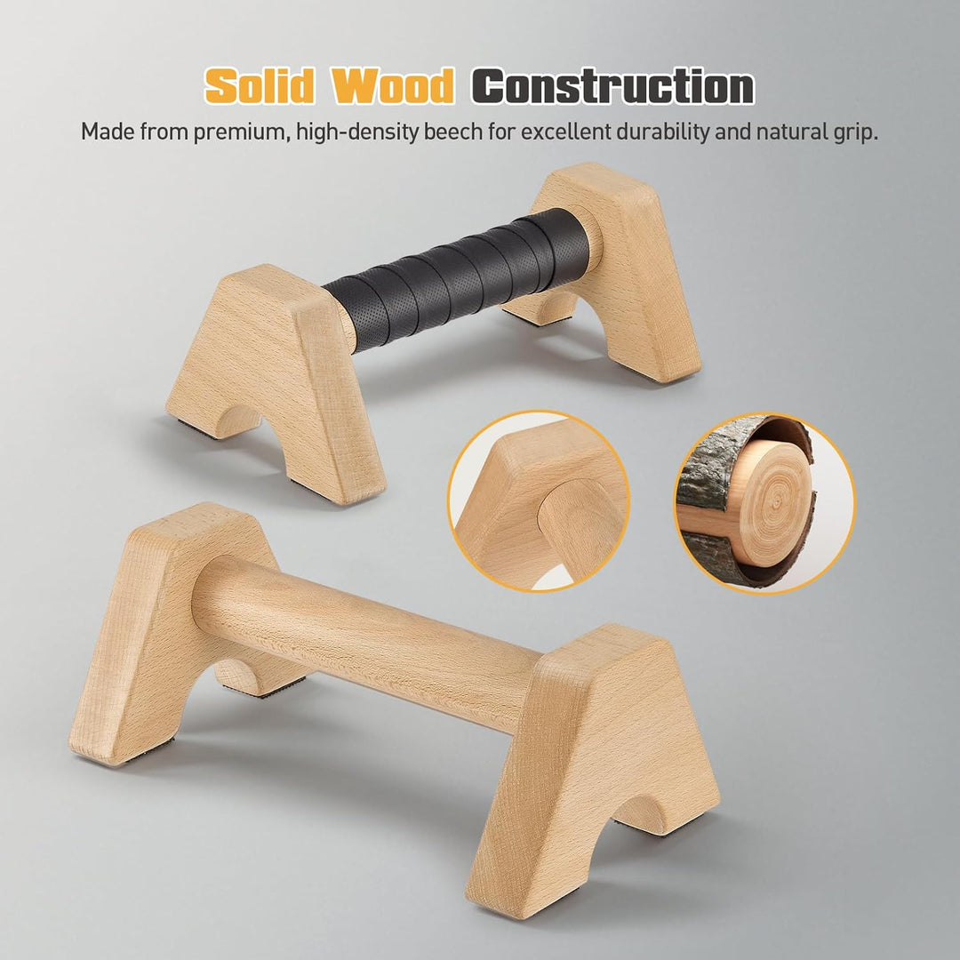 Liegestützgriffe aus Holz,2 Push Up Bars & 4 Handgelenkbandagen,Parallettes Rutschfeste Paralletes f