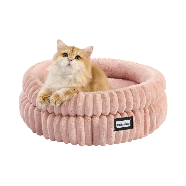 Balance Katzenbett, waschbares, rundes Katzenbett für Hauskatzen, superweiches Plüsch-Kunstfell, Hau