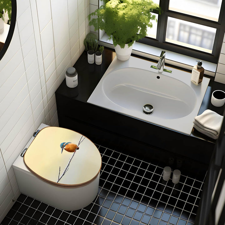 banjado® Design WC Sitz Bambus Absenkautomatik mit Motiv Pause/Toilettendeckel mit Absenkautomatik H