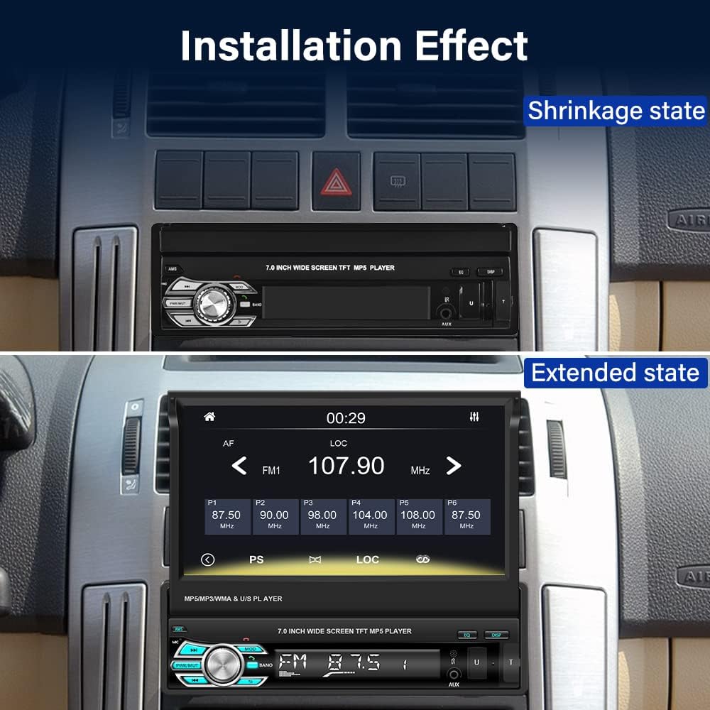 Autoradio Carplay 1 DIN Android Auto Bluetooth 1 Din Autoradio mit 7 Zoll Bildschirm Ausfahrbarem Di
