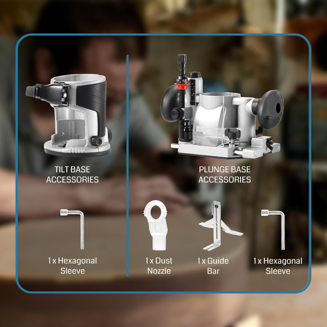 Genmitsu Handtrimmer Router Kit, kompakter Holzwerkzeug-Router mit Fest- und Tauchbasis sowie Neigeb