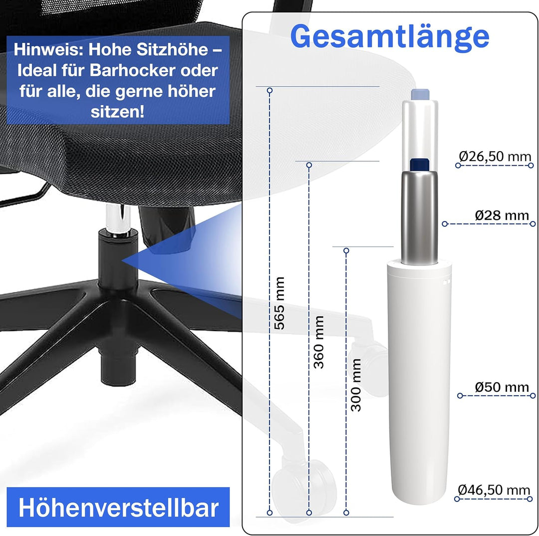 Gaslift Bürostuhl Gasfeder, Gasdruckfeder für Bürostuhl, Drehstuhl, Hocker, Barhocker 290-690mm Läng