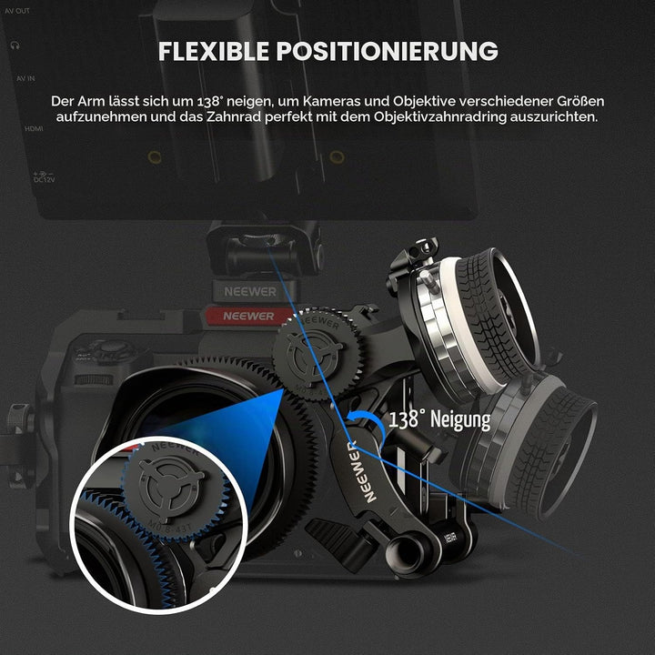 NEEWER Mini Follow Focus mit A/B Anschlägen, Objektiv Zahnkranz,15mm Stab &amp; Stabklemme für Filmkamer