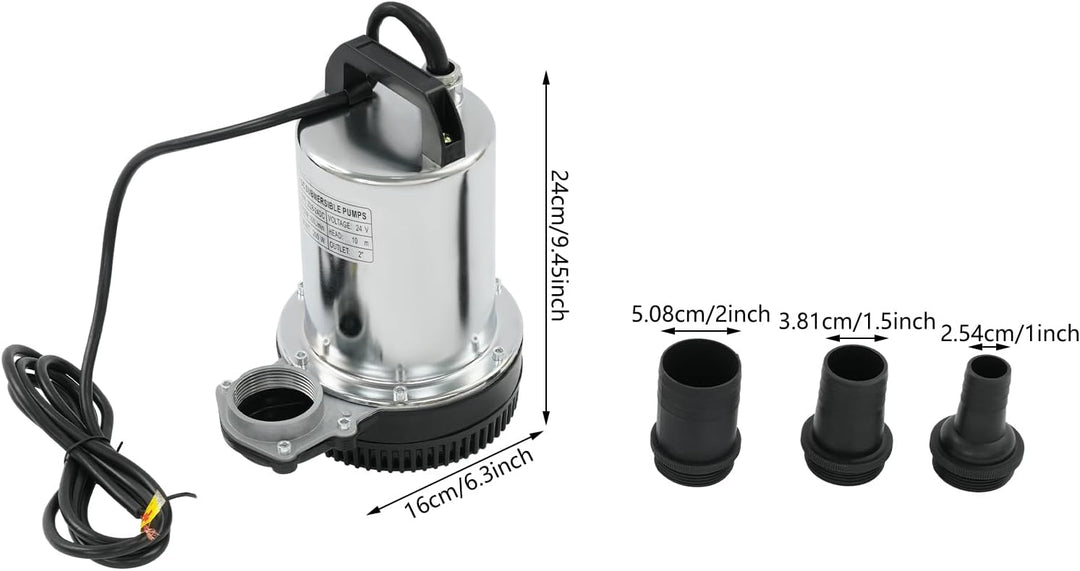 24V DC Tauchpumpe Klein Schmutzwasserpumpe 200W aus Edelstahl, 100 l/min, 10 m Förderhöhe und IP56,