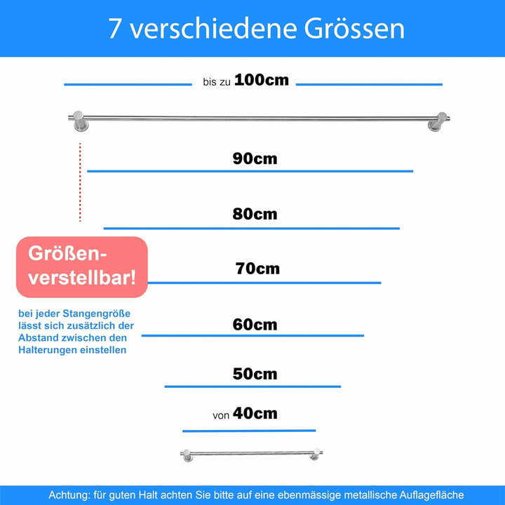 Edelstahl Handtuchhalter mit Magnethalterung – 7 Längen 40–100 cm – Ohne Bohren, extra Starke Neodym
