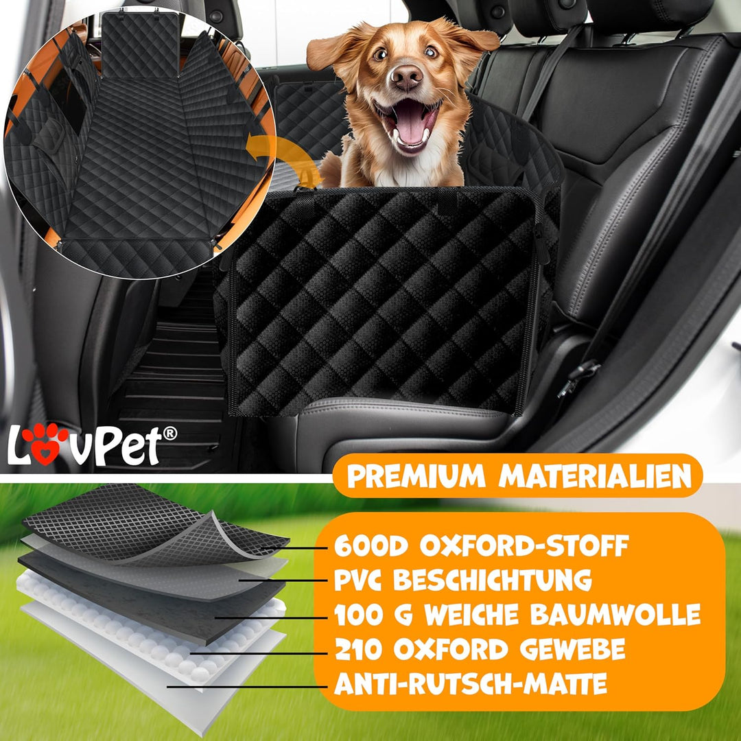 Lovpet® 2in1 Hundedecke für Auto Rückbank & Kofferraum mit Seitenschutz und Sichtfenster Kofferraums