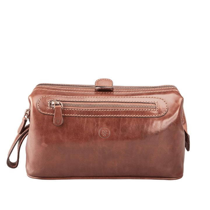 Maxwell-Scott Luxus Leder Kulturtasche (DunoL), Cognac, large Cognac Braun, Cognac Braun