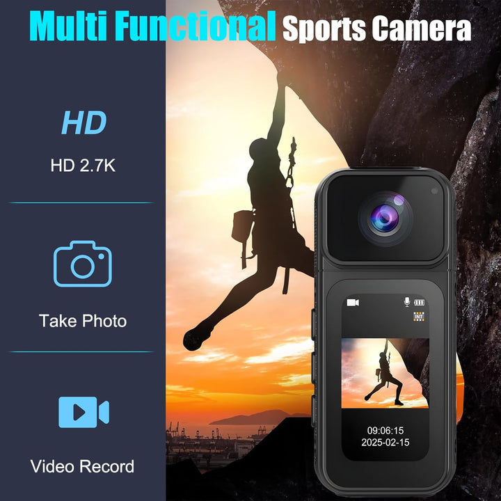 Action Cam 180° Drehung des Objektivs WiFi Kamera, 2.7K Action Kamera mit 170°Weitwinkel,Fahrrad Vid