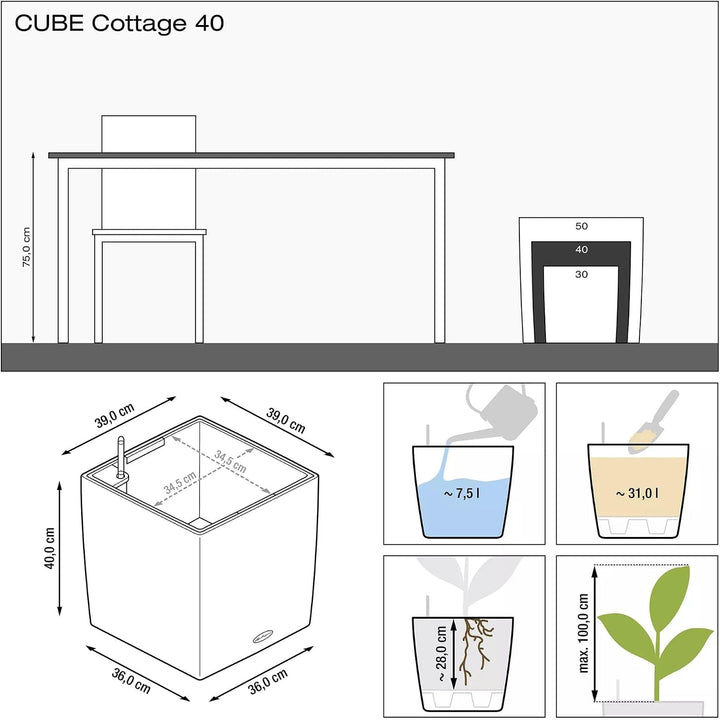 LECHUZA CUBE Cottage 40 weiss 15380 Garten 39x39x40 cm Weiss, Garten 39x39x40 cm Weiss
