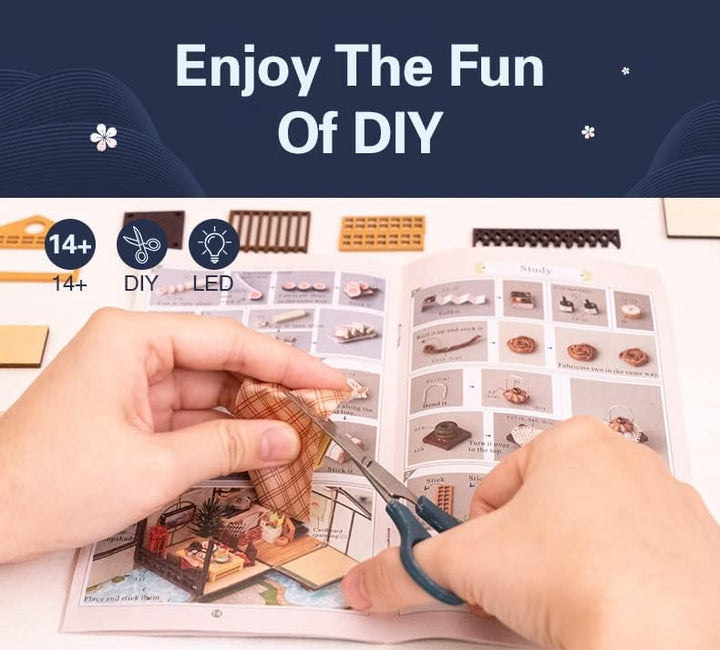 CUTEBEE Puppenhaus Miniatur mit Möbeln, Idee DIY hölzernes Miniatur Haus Kit mit LED-Licht, Massstab
