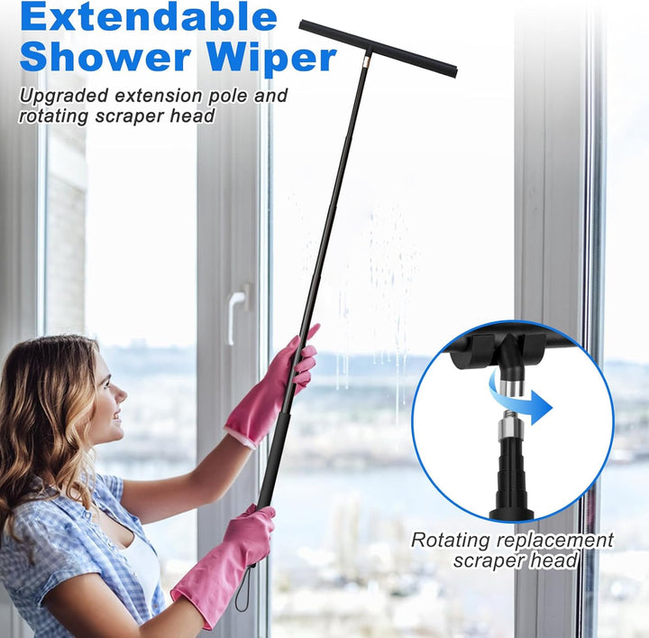 Duschabzieher Langer Stiel, 30-120cm Verstellbarer Wasserschieber Silikon Bodenabzieher mit Halterun