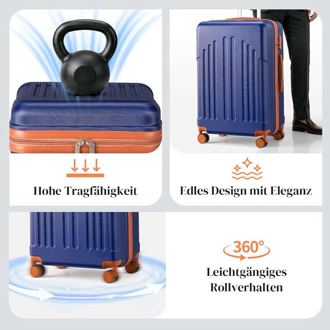 LEADZM Koffer Set 5 teilig Hartschale mit Kosmetikkoffer, Kofferset aus ABS, Reisekoffer mit Rollen