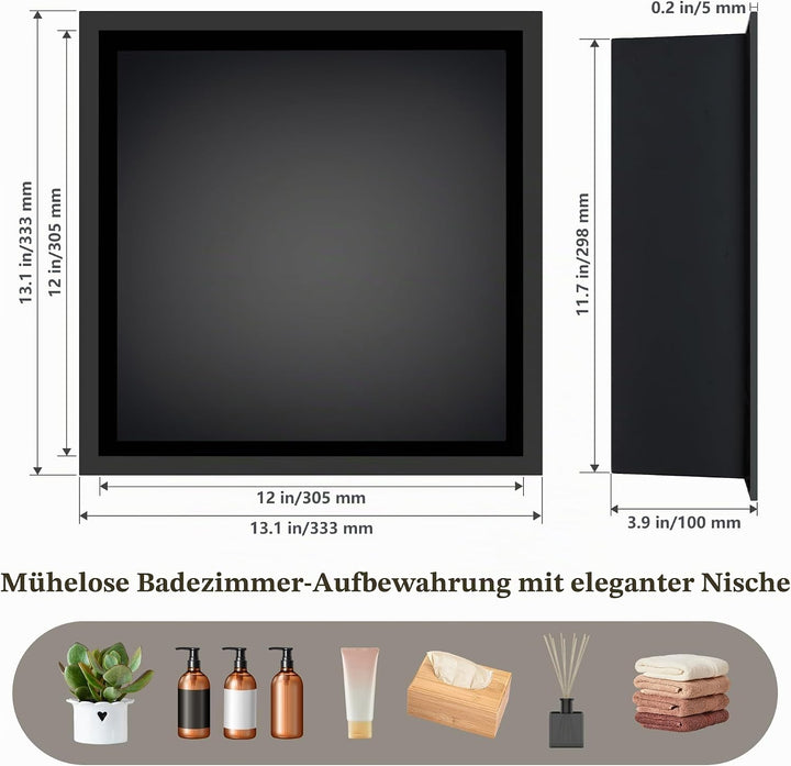 FTL Wandnische Dusche Schwarz Matt 30 x 30 x 10cm,Edelstahl Duschnische,Keine Fliesen Erforderlich E