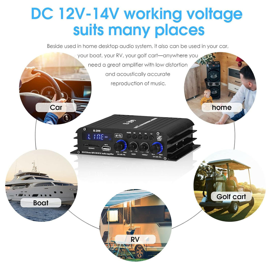 HiFi 4.0-Kanal Verstärker Bluetooth Digital Leistungsverstärker für Heim/Auto Bass Audioverstärker A