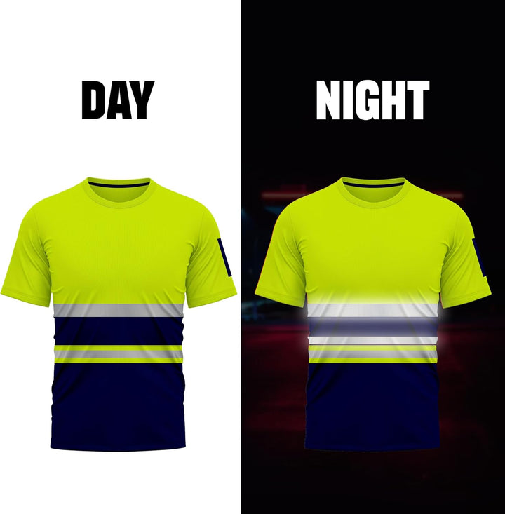 NOROZE Herren Hi-Viz T-Shirt Arbeitskleidung Reflektierendes Band Hohe Sichtbarkeit Sicherheitsmante