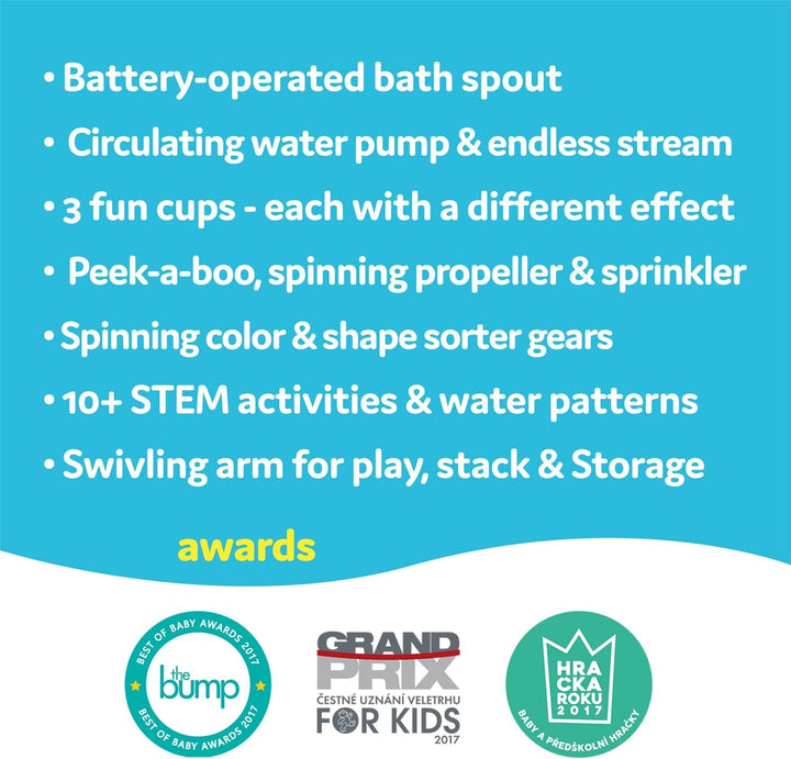 Yookidoo Bay Bath Badespielzeug (1–3 J.) – 3 stapelbare Becher, drehende Zahnräder, Schlauch & Ausla
