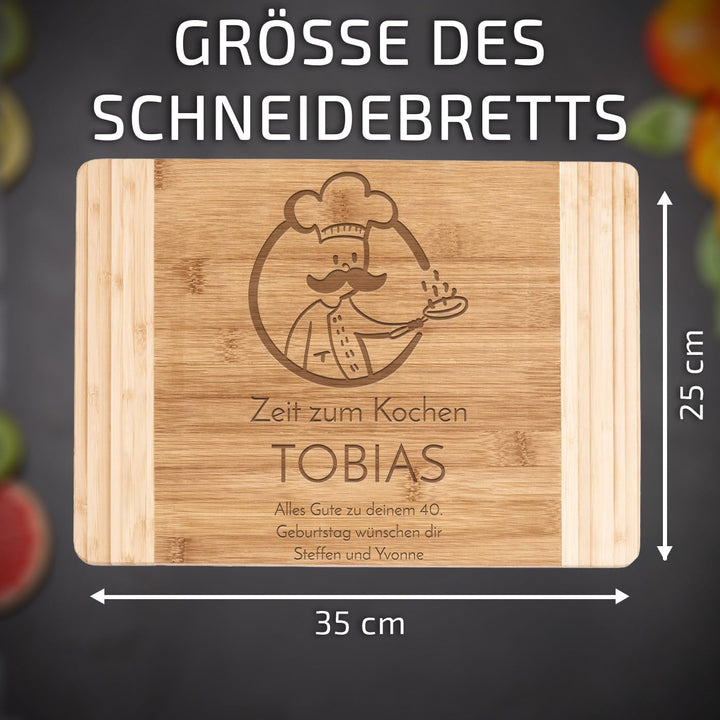 Maverton Bambus Schneidebrett mit Gravur - Servierbrett - Brotzeitbrett massiv - Grösse: 35x25 cm -