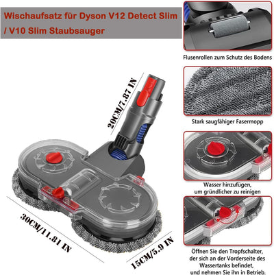 Fictezlove Elektrischer Wischaufsatz für Dyson V12 Detect Slim / V10 Slim Staubsauger, Wischmopp Auf