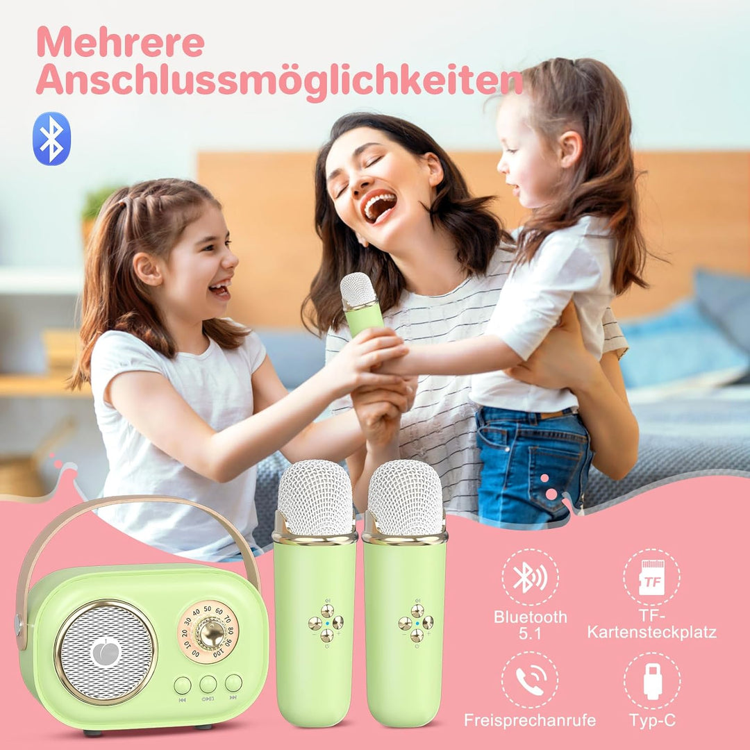 heetipuk Mini-Karaoke-Maschine für Kinder und Erwachsene, Tragbarer Bluetooth-Lautsprecher mit 2 Kab
