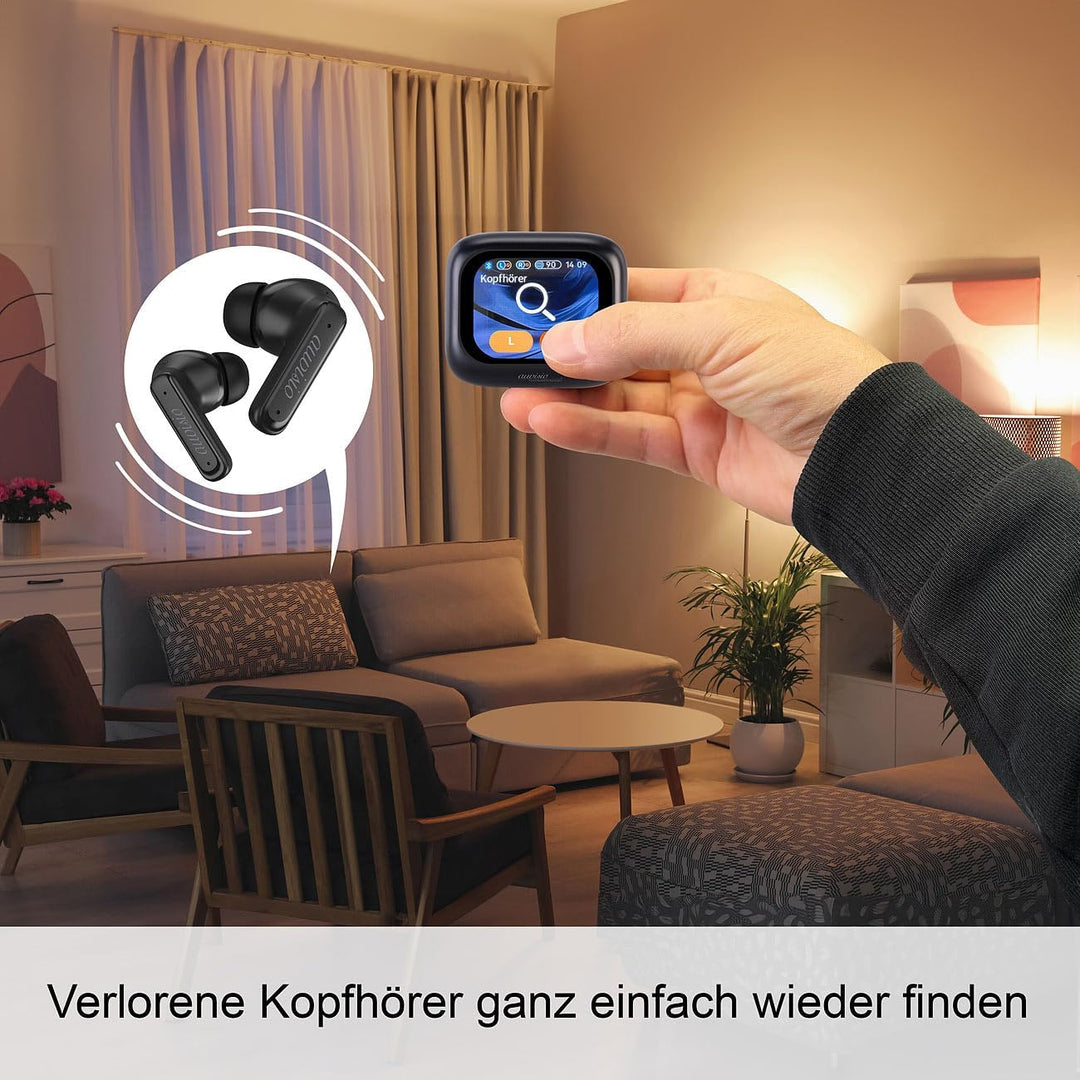 auvisio Kopfhörer mit Akku: 2er-Set Kabellose In-Ear-Kopfhörer mit Touchscreen-Ladecase & ANC (mit F