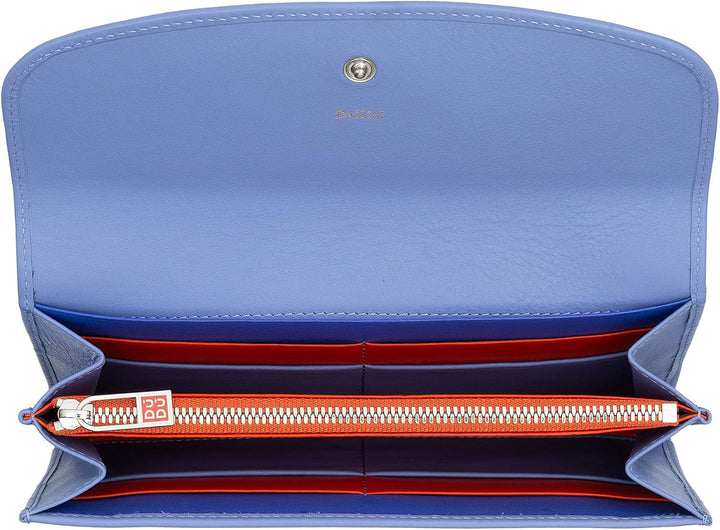 DUDU Grosse Damengeldbörse aus farbigem Leder, Kontinentale Brieftasche, Kreditkartenfächer, Münzgel