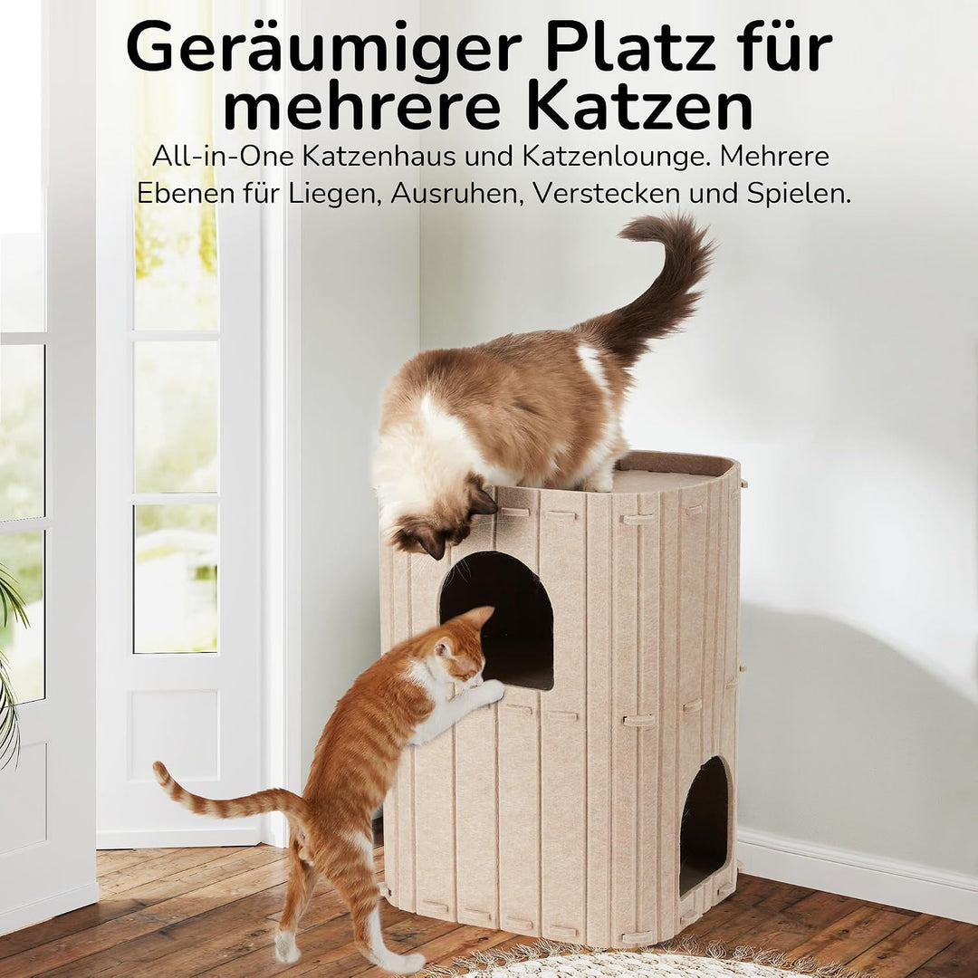 FUKUMARU Katzenhöhle,Stabile Katzenhöhle aus hochwertigem Filz，Katzenhaus Indoor 3 Schicht Katzenbet