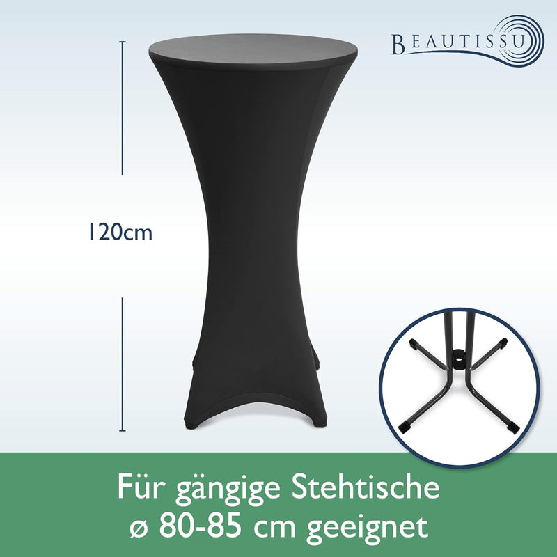 Beautissu 2er Set Stretch Stehtisch Husse Schwarz Ø 80-85 cm Stella – Verstärkung im Fussbereich & 4