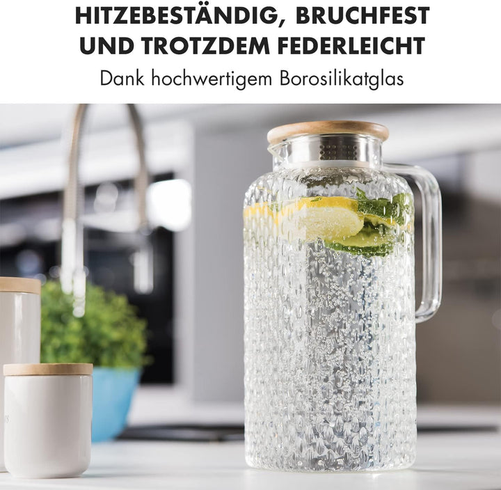 GLASWERK Glaskaraffe mit Deckel (1,9L) und Sieb im Ausguss - Wasserkrug mit Deckel - Karaffe Glas mi