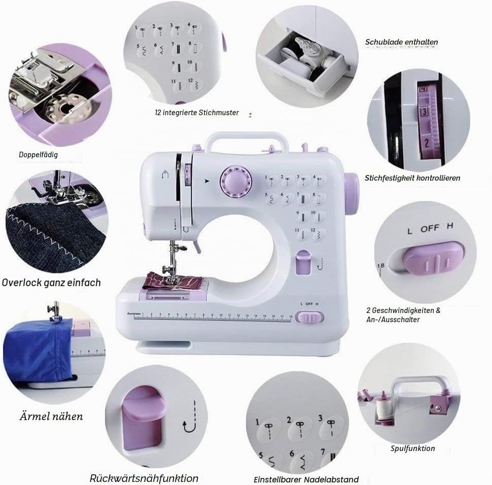 12-Stich-Multifunktionsnähmaschine, Haushaltsnähmaschine, elektrische Nähmaschine, tragbare Nähmasch