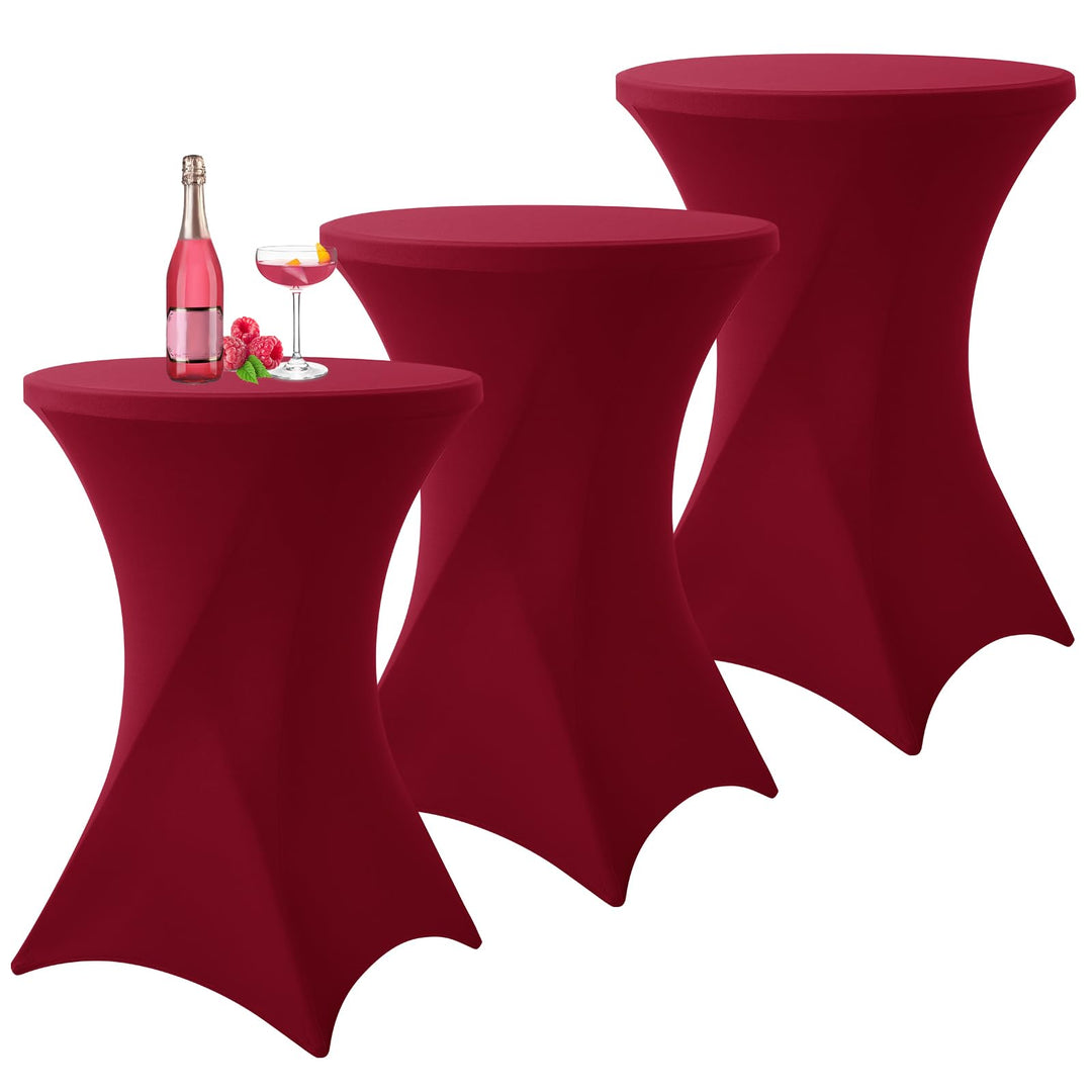 3er-Set Stretch Stehtisch Husse für Bistrotisch Burgunder Rot Ø80-85 cm Spandex Stretch Tischdecke,