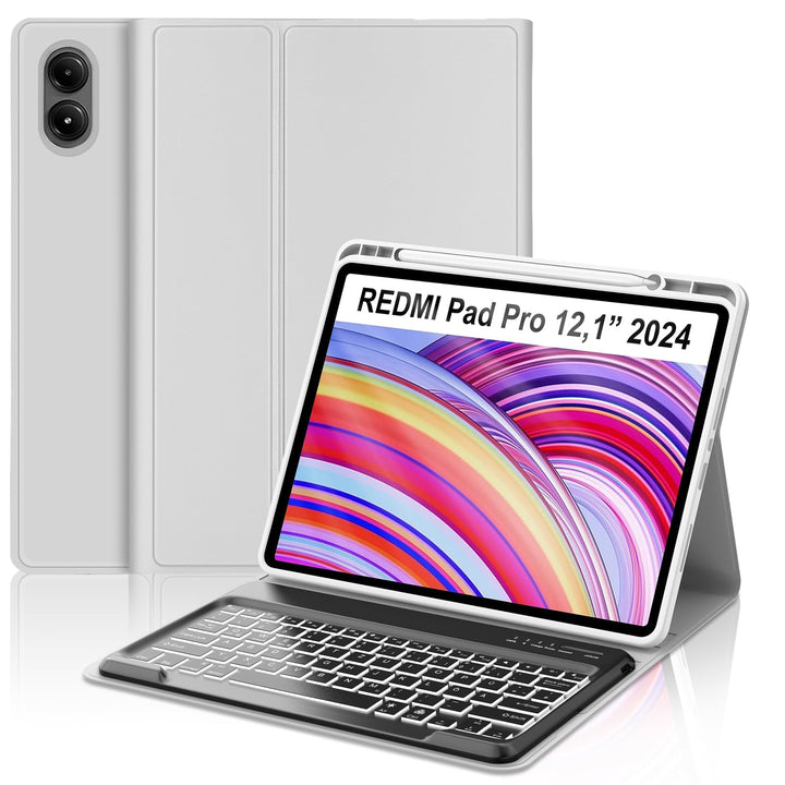 Für Redmi Pad Pro 12.1" Tastaturhülle mit Beleuchtung QWERTZ | Für Redmi Pad Pro Tastatur - Mit 7-Fa