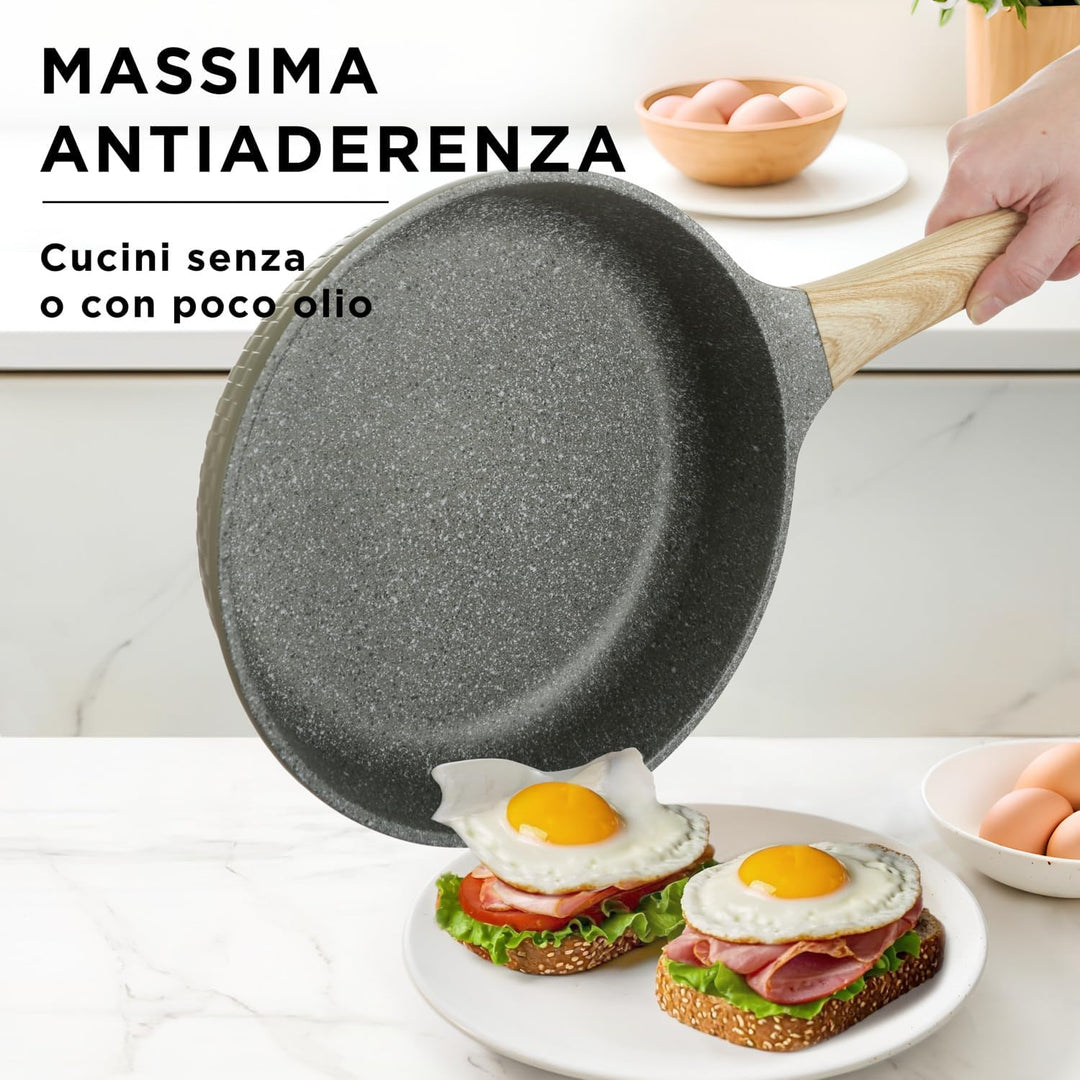 KASANOVA Antihaft-Kochset Bambù, Induktionsgeeignet, mit gehärteten Glasdeckeln (Grün, 10 Stück) Grü
