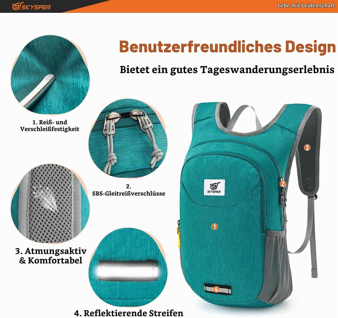 SKYSPER Faltbarer Rucksack 10L Ultraleicht Tagesrucksack Daypack Wanderrucksack Klein Outdoorrucksac