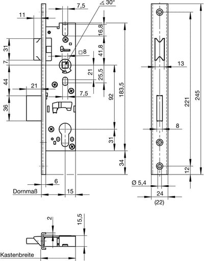 WILKA Rohrrahmen-Schloss 1438 | Dornmass: 35 mm | Stulpe 245 mm U-Form Edelstahl | 1 Stück, Silber,