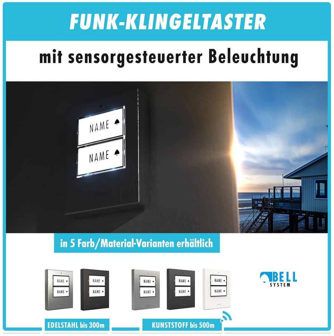 m-e Funkklingel BELL-522 AC Anthrazit mit Sender und Empfänger für 2-Familienhaus | Erweiterbare kab